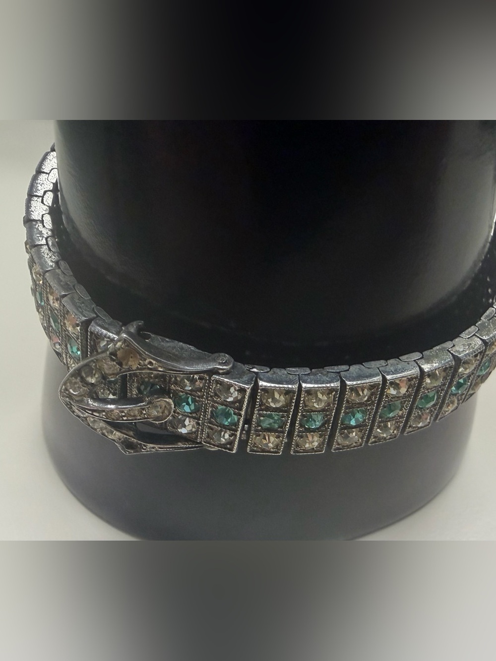 Antique 1920s Art Deco Wachenheimer Sterling Silver Diamonbar Buckle Bracelet As